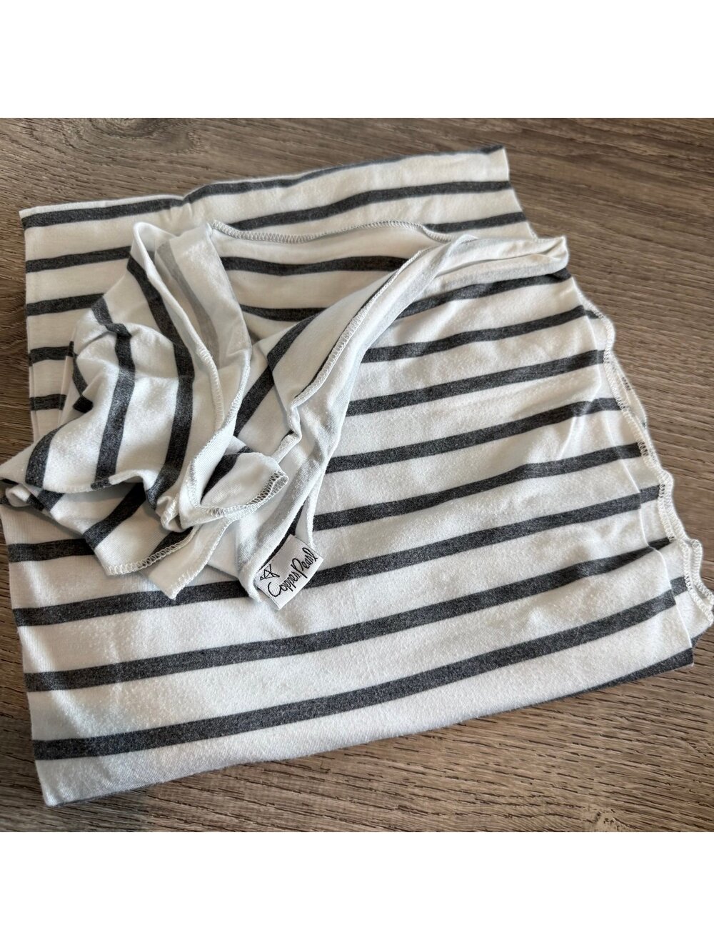 Copper Pearl, gray and cream baby swaddle
